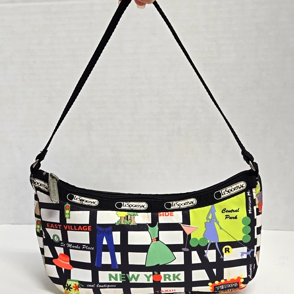 LeSportsac New York Graphic Mini Tote EUC 9x5x3 1/8" Handle Drop 9"